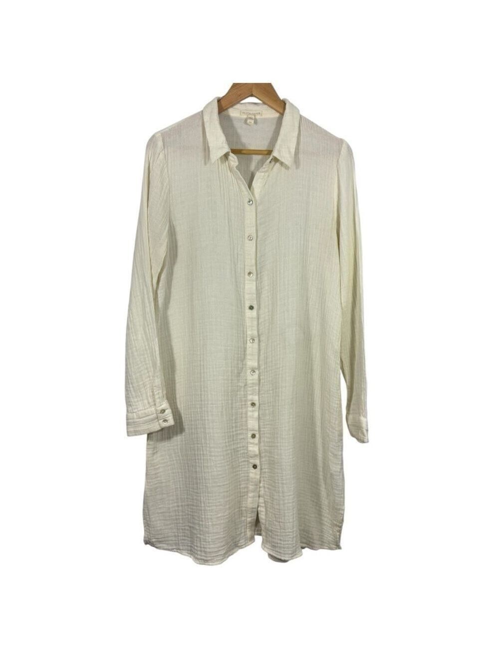Eileen Fisher Gauzy Button Front Dress Sz S Organic Cotton Long Sleeve GUC